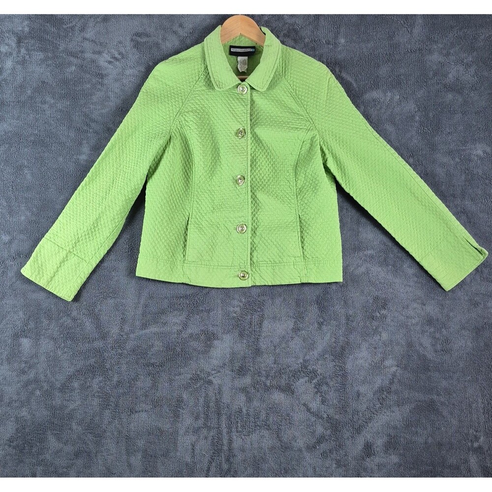 REQUIREMENTS WMNS GREEN GEOMETRIC BUTTON JACKET SIZE 16 100 % COTTON